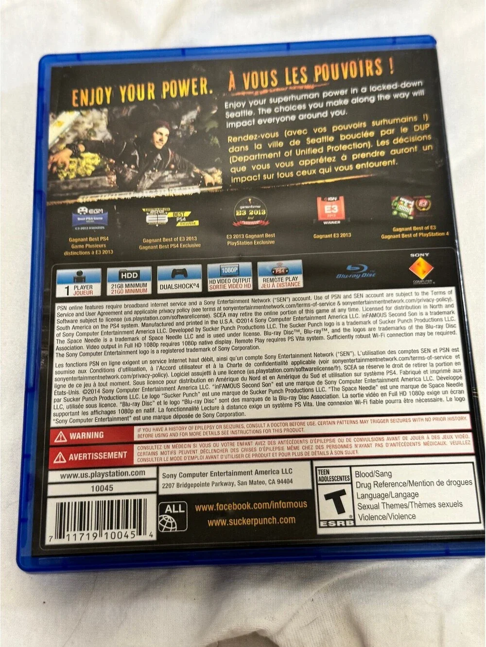 Sony PlayStation 4 PS4 inFAMOUS Second Son Video Game Disc Case